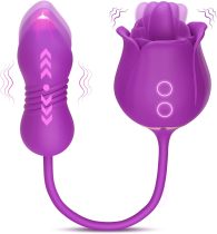 Sex Toys Rose Vibrator Dildo - MOOLIGIRL 4IN1 Adult Sex Toys for Women with 9 Tongue Licking & Thrusting Dildos G Spot Vibrators, Anal Sex Toy Clit Nipple Stimulator Licker for Female Men Couples