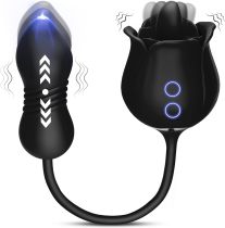Sex Toys Rose Vibrator Dildo - MOOLIGIRL 4IN1 Adult Sex Toys for Women with 9 Tongue Licking & Thrusting Dildos G Spot Vibrators, Anal Sex Toy Clit Nipple Stimulator Licker for Female Men Couples