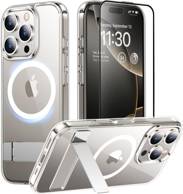 Temdan Magnetic Compatible with iPhone 16 Pro Case, [Built-in Invisible Kickstand][Compatible with MagSafe] [Military Grade Shockproof] Slim Translucent Matte Phone Case for iPhone 16 Pro 6.3 