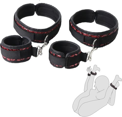 Sex Bondage Wrist & Thigh Cuffs BDSM Restraints Set, Sex Toys for Women with Adjustable Leg Straps Handcuffs for Couple Beginner SM Game Play