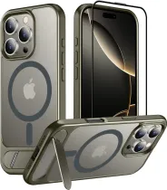 Temdan Magnetic Compatible with iPhone 16 Pro Case, [Built-in Invisible Kickstand][Compatible with MagSafe] [Military Grade Shockproof] Slim Translucent Matte Phone Case for iPhone 16 Pro 6.3 