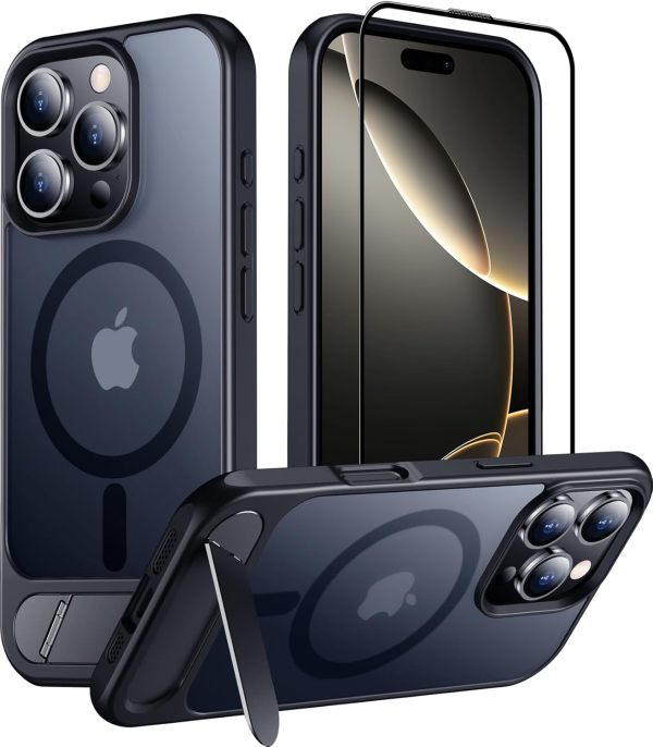 Temdan Magnetic Compatible with iPhone 16 Pro Case, [Built-in Invisible Kickstand][Compatible with MagSafe] [Military Grade Shockproof] Slim Translucent Matte Phone Case for iPhone 16 Pro 6.3 