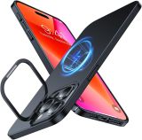 TORRAS Magnetic Slim Fit for iPhone 16 Pro Case with Stand, Compatible with MagSafe, Built-in Stash Stand, Ultra Thin 16 Pro Case, Lightweight Anti-Scratch Matte Hard Phone Case 6.3 inch, Black