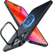 TORRAS Magnetic Slim Fit for iPhone 16 Pro Case with Stand, Compatible with MagSafe, Built-in Stash Stand, Ultra Thin 16 Pro Case, Lightweight Anti-Scratch Matte Hard Phone Case 6.3 inch, Black