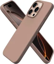 ORNARTO Compatible with iPhone 16 Pro Case 6.3 , Slim Liquid Silicone 3 Layers Soft Gel Rubber Shockproof Protective Case with Anti-Scratch Microfiber Lining-Chalk Pink