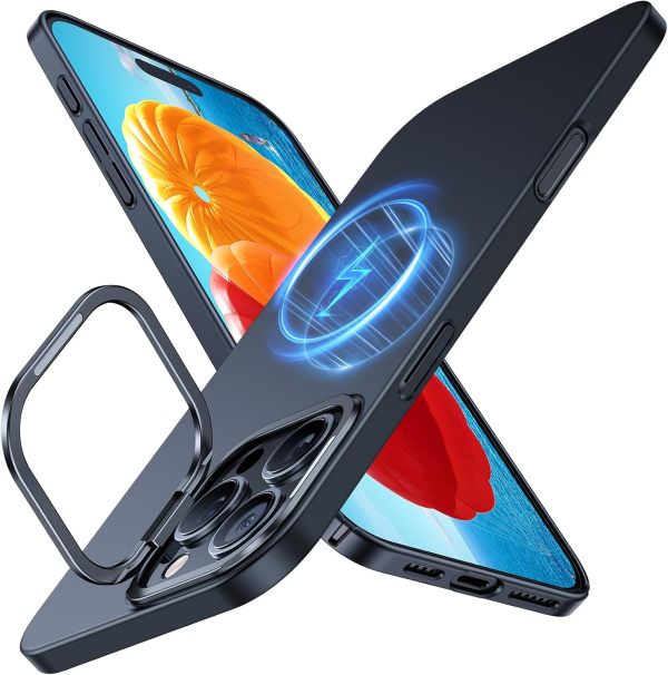 TORRAS Magnetic Slim Fit for iPhone 16 Pro Case with Stand, Compatible with MagSafe, Built-in Stash Stand, Ultra Thin 16 Pro Case, Lightweight Anti-Scratch Matte Hard Phone Case 6.3 inch, Black