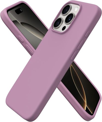 ORNARTO Compatible with iPhone 16 Pro Case 6.3 , Slim Liquid Silicone 3 Layers Soft Gel Rubber Shockproof Protective Case with Anti-Scratch Microfiber Lining-Chalk Pink