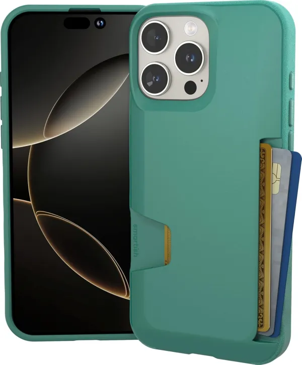 Smartish® iPhone 16 Pro Wallet Case - Wallet Slayer Vol. 1 [Slim + Protective] Credit Card Holder - Drop Tested Hidden Flip Card Slot Cover Compatible with Apple iPhone 16 Pro - Blues on The Green