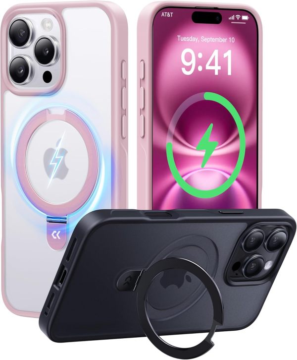 CASEKOO Designed for iPhone 16 Pro Case with Magnetic Invisible Stand [Military Drop Protection] [Compatible with MagSafe] Shockproof Slim Matte Translucent for iPhone 16 Pro Case 6.3 Inch 2024, Black