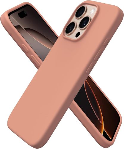 ORNARTO Compatible with iPhone 16 Pro Case 6.3 , Slim Liquid Silicone 3 Layers Soft Gel Rubber Shockproof Protective Case with Anti-Scratch Microfiber Lining-Chalk Pink