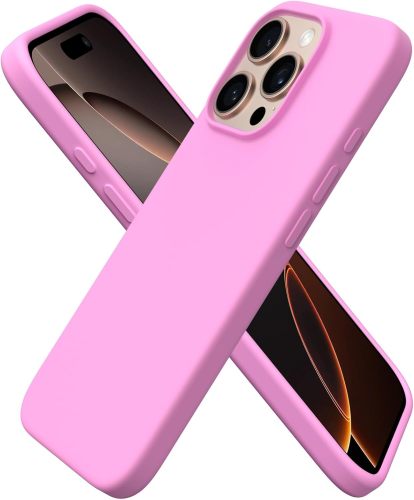 ORNARTO Compatible with iPhone 16 Pro Case 6.3 , Slim Liquid Silicone 3 Layers Soft Gel Rubber Shockproof Protective Case with Anti-Scratch Microfiber Lining-Chalk Pink