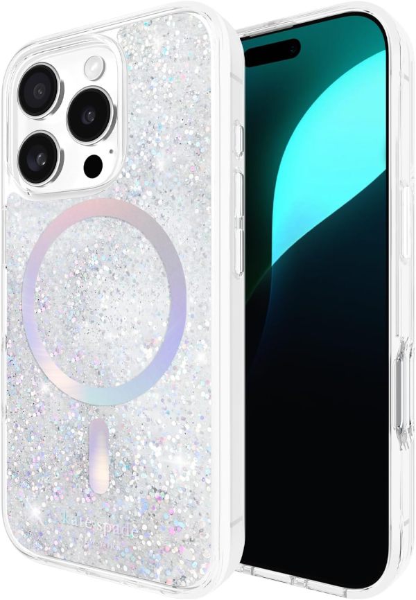 kate spade new york iPhone 16 Pro Case - Compatible with MagSafe - Designer Phone Case - Chunky Glitter Iridescent