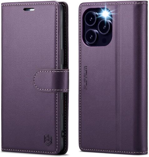 Compatible with iPhone 16 Pro 6.3  Wallet Case with RFID Blocking Credit Card Holder, PU Leather Folio Flip Kickstand Protective Shockproof Cover Women Men for Apple 16 pro Phone Case (Purple)
