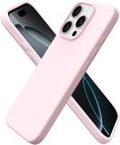 ORNARTO Compatible with iPhone 16 Pro Case 6.3 , Slim Liquid Silicone 3 Layers Soft Gel Rubber Shockproof Protective Case with Anti-Scratch Microfiber Lining-Chalk Pink