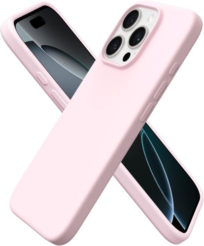 ORNARTO Compatible with iPhone 16 Pro Case 6.3 , Slim Liquid Silicone 3 Layers Soft Gel Rubber Shockproof Protective Case with Anti-Scratch Microfiber Lining-Chalk Pink
