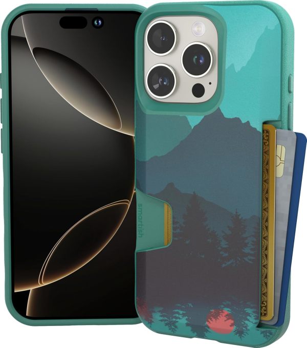 Smartish® iPhone 16 Pro Wallet Case - Wallet Slayer Vol. 1 [Slim + Protective] Credit Card Holder - Drop Tested Hidden Flip Card Slot Cover Compatible with Apple iPhone 16 Pro - Blues on The Green