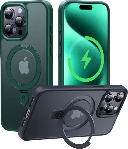 CASEKOO Designed for iPhone 16 Pro Case with Magnetic Invisible Stand [Military Drop Protection] [Compatible with MagSafe] Shockproof Slim Matte Translucent for iPhone 16 Pro Case 6.3 Inch 2024, Black
