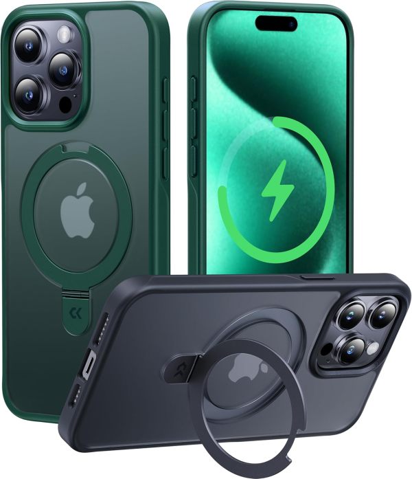 CASEKOO Designed for iPhone 16 Pro Case with Magnetic Invisible Stand [Military Drop Protection] [Compatible with MagSafe] Shockproof Slim Matte Translucent for iPhone 16 Pro Case 6.3 Inch 2024, Black