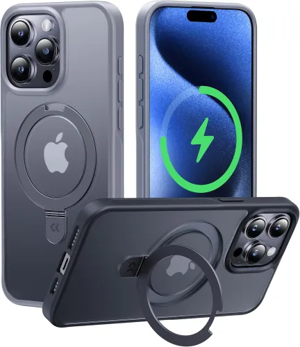 CASEKOO Designed for iPhone 16 Pro Case with Magnetic Invisible Stand [Military Drop Protection] [Compatible with MagSafe] Shockproof Slim Matte Translucent for iPhone 16 Pro Case 6.3 Inch 2024, Black