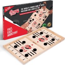 Large Fast Sling Puck Game - Test Your Speed and Accuracy with This Fast Action Super Winner Wooden Air Hockey Board Game - Guaranteed Fun for Family Game Night or Party with Friends