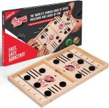 Large Fast Sling Puck Game - Test Your Speed and Accuracy with This Fast Action Super Winner Wooden Air Hockey Board Game - Guaranteed Fun for Family Game Night or Party with Friends