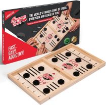 Large Fast Sling Puck Game - Test Your Speed and Accuracy with This Fast Action Super Winner Wooden Air Hockey Board Game - Guaranteed Fun for Family Game Night or Party with Friends