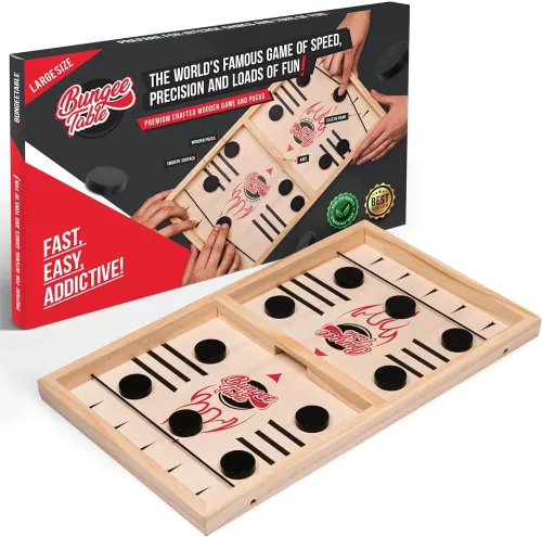 Large Fast Sling Puck Game - Test Your Speed and Accuracy with This Fast Action Super Winner Wooden Air Hockey Board Game - Guaranteed Fun for Family Game Night or Party with Friends