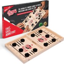 Large Fast Sling Puck Game - Test Your Speed and Accuracy with This Fast Action Super Winner Wooden Air Hockey Board Game - Guaranteed Fun for Family Game Night or Party with Friends