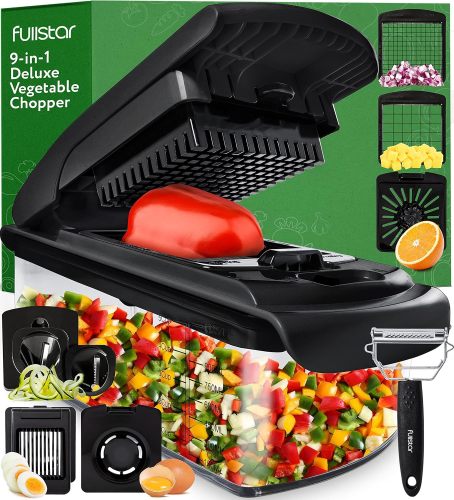Fullstar Vegetable Chopper - Food Chopper - Onion Chopper - Vegetable Slicer & Spiralizer - Veggie Chopper with Container - Kitchen Gadgets - Home Essentials - Kitchen Accessories (4 in 1, White)