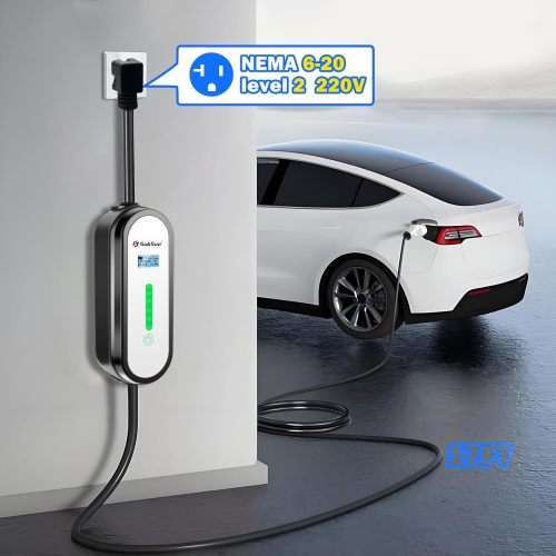 Level 1 Level2 EV Charger 16 Amp 110-240 V,17 ft Cable, Portable Electric Vehicle Charger with NEMA5-15P & 6-20 Plug Compatible for SEA J1772 EV Cars for Home and Outdoor (White)