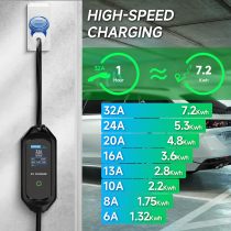 7.2kW Type 2 Charging Cable, 6/8/10/13/16/20/24/32A Adjustable Current, Charging Cable Type 2, Charging Cable Electric car Type 2, Charging Cable Type 2, EV Charger with Bag, IEC 62196-2, 6M