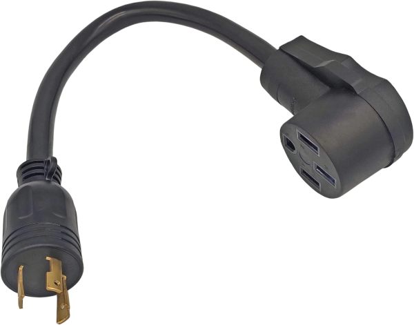 FC-EV10345 Male Older Dryer 3 Prong Plug to Female 4 Prong 14-50R Receptacle 3 Prong to 4 Prong EV Charge Adapter Cord NEMA 10-30P to 14-50R 30A to 50A Output 30Amp 250Volt (Only for EV use)