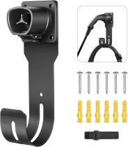 EV Charger Holder, EV Charger Nozzle and Cable Holder for SAE J1772 Connector, EV Charger Holster Dock for Indoor & Outdoor Use with Secure Lock, Strap Tie, Wall Anchors and Screws