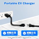 SubSun Level 1&2 EV Charger 110-240V, adjustable current (8/10/13/16A) 17 ft cable, Portable Electric Vehicle Charger with NEMA5-15P & 6-20 plug 16A adjustable current/delay charging for SEA J1772 EVs