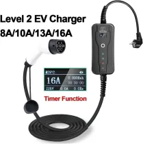 EV Charger Level 2 EV Charger IEC62196-2 Type2 Type1 SAE J1772 Adjustable 8A 10A 13A 16A for Electric Car Vehicle Charging Station(Type 2 5M)