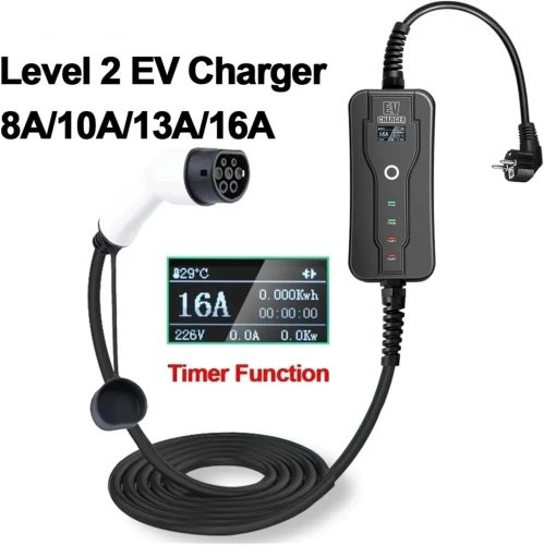EV Charger Level 2 EV Charger IEC62196-2 Type2 Type1 SAE J1772 Adjustable 8A 10A 13A 16A for Electric Car Vehicle Charging Station(Type 2 5M)