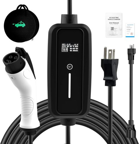 SubSun Level 1&2 EV Charger 110-240V, adjustable current (8/10/13/16A) 17 ft cable, Portable Electric Vehicle Charger with NEMA5-15P & 6-20 plug 16A adjustable current/delay charging for SEA J1772 EVs