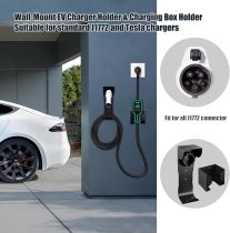 EV Charger Holder and Control Box Holder Set, Wall-Mount Electric Vehicle Charger Storage, Nozzle Holster Dock and Cable Organizer Combination for SAE J1772 Connector