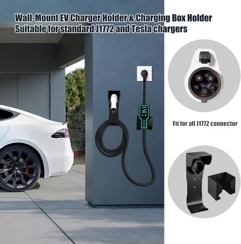 EV Charger Holder and Control Box Holder Set, Wall-Mount Electric Vehicle Charger Storage, Nozzle Holster Dock and Cable Organizer Combination for SAE J1772 Connector