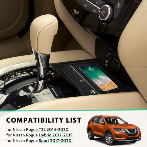 KEWISAUTO Wireless Charger for Nissan Rogue S, SV, SL, Center Console Charging Panel Fast Phone Charger Pad for Nissan Rogue T32 2014-2020/Rogue Hybrid 2017-2019/Rogue Sport 2017-2020 Accessories
