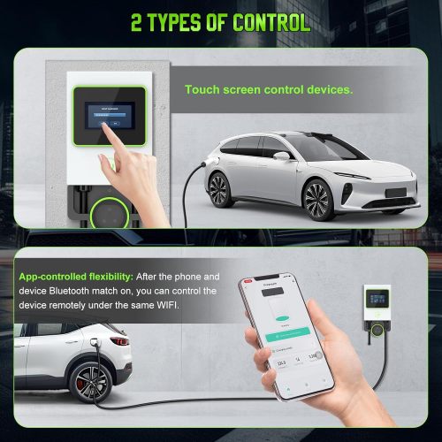 Level 1 EV Charger APP Control, NEMA 14-50 Outlet Electric Vehicle Charger, 0-24 Hours Timer Electric Car Charger for Home with HD Display/6 Languages/RFID/26FT Cable