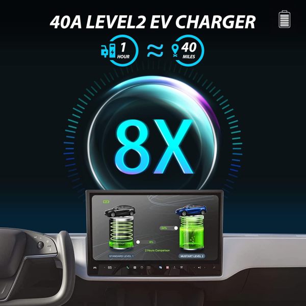 Level 2 EV Charger up to 40Amp, 240V Indoor/Outdoor Car Charging Station, NEMA 14-50 Plug for Electric Vehicle, Lightning-Fast Charging with Flexible 25-Foot Cable