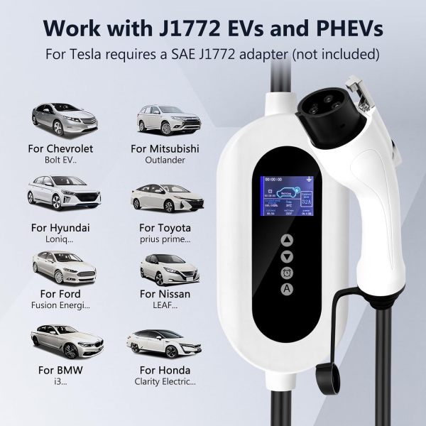 Podofo Portable EV Charger Plug 32 Amp for Home with 16.4 FT Indoor/Outdoor SEA J1772 EV Electric Vehicle Car Fast Wall Charging Station Compatible with All J1772 Evs