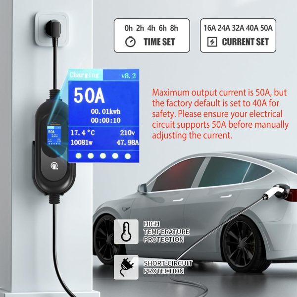 50 Amp Electric Vehicle Charger Level 2 Portable EV Charging Station with 25 FT Cord Super Fast Car Charging Station, NEMA14-50 with SAE J1772, Compatible Indoor/Outdoor