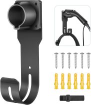 EV Charger Holder, EV Charger Nozzle and Cable Holder for SAE J1772 Connector, EV Charger Holster Dock for Indoor & Outdoor Use with Secure Lock, Strap Tie, Wall Anchors and Screws