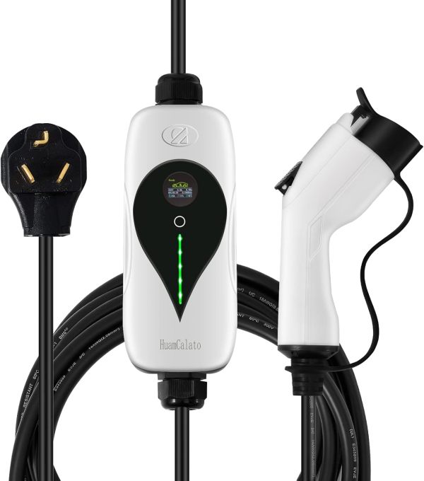 SAE J1772 Portable Level 2 EV Charger, 32Amp, 90-260V, 7KW, Charging Cable with NEMA 10-30 Male Plug Home Charging, Indoor/Outdoor EV Charge Station Charge Gun