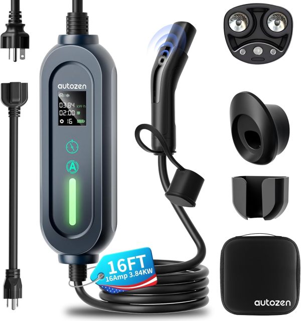 Level 1+2 Portable Tesla Charger - 16Amp 120V/240V,Adjustable Smart Plug-in Electric Car Charger for Tesla with NEMA 5-15 and 6-20 Plug, Compatible with All Tesla Models X/Y/3/S (21FT)