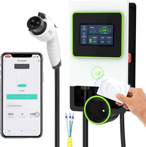 PLAYOCCAR 7kW EV Charging with APP Station Upgraded (110V 32A) Portable EV Charging Station Adjustable Charging Power APP Control, LED Display and Proximity Card for All Electric Vehicles.