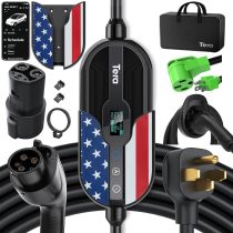 Tera Electric Vehicle Charger Level-2: Level 1 for Tesla J1772 EV 32A 8A 110V 240V Portable & Wall Connector Dual Use ETL NEMA 14-50 & 5-15 Wi-Fi Enabled 25FT Cable with Holder P01