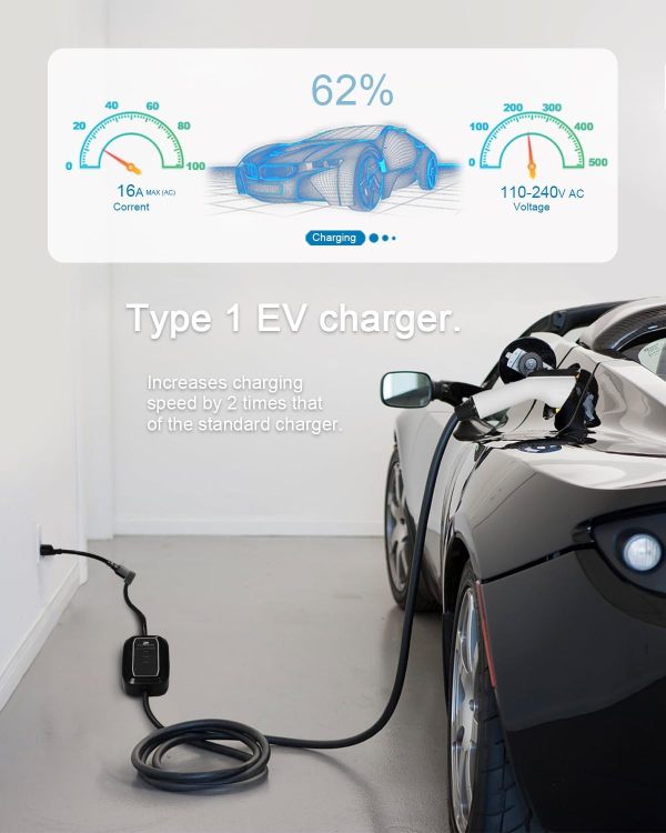 Level 1/2 Portable EV Charger 16Amp 110-240V with 21ft Cable, Plug-in Home EV Charging Station for SAE J1772 Electric Car, with NEMA 6-20 Plug & Name 5-15 Adapter (16Amp Portable Charger)